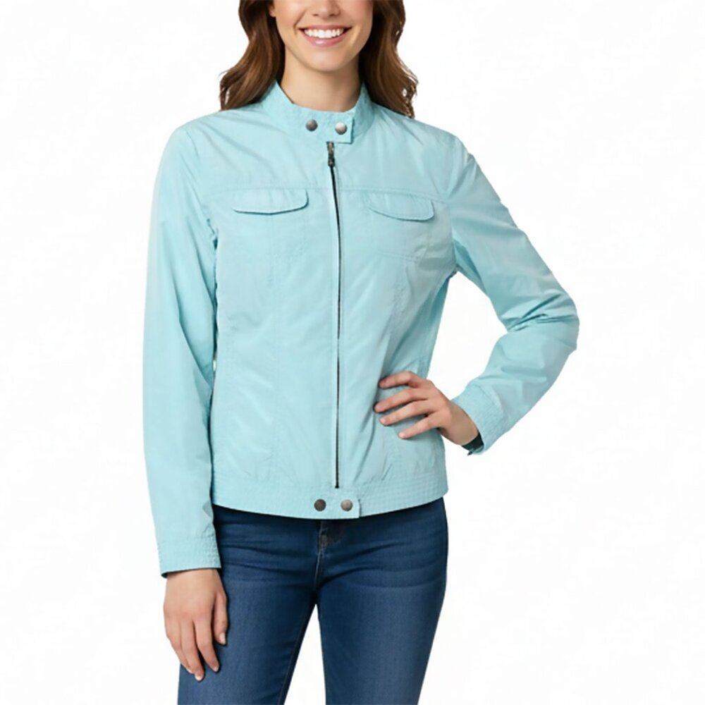 Olsen Moto Windbreaker Jacket Lightweight Spring Coat Full Zip Baby Blue